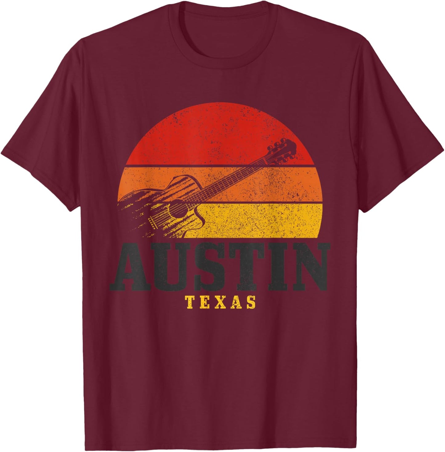 Austin Texas Guitar Country Music Folk Jazz Vintage T-Shirt - T-Shirt | Maroon