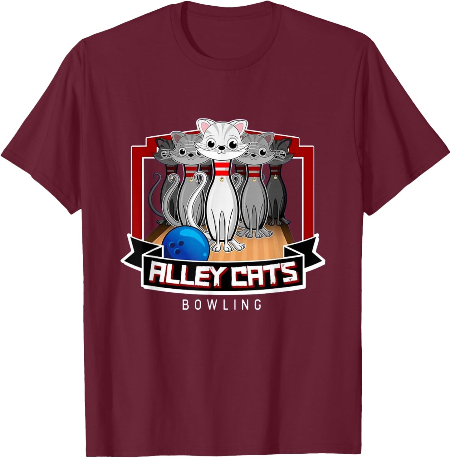 Alley Bowling Cats T-Shirt - T-Shirt | Maroon