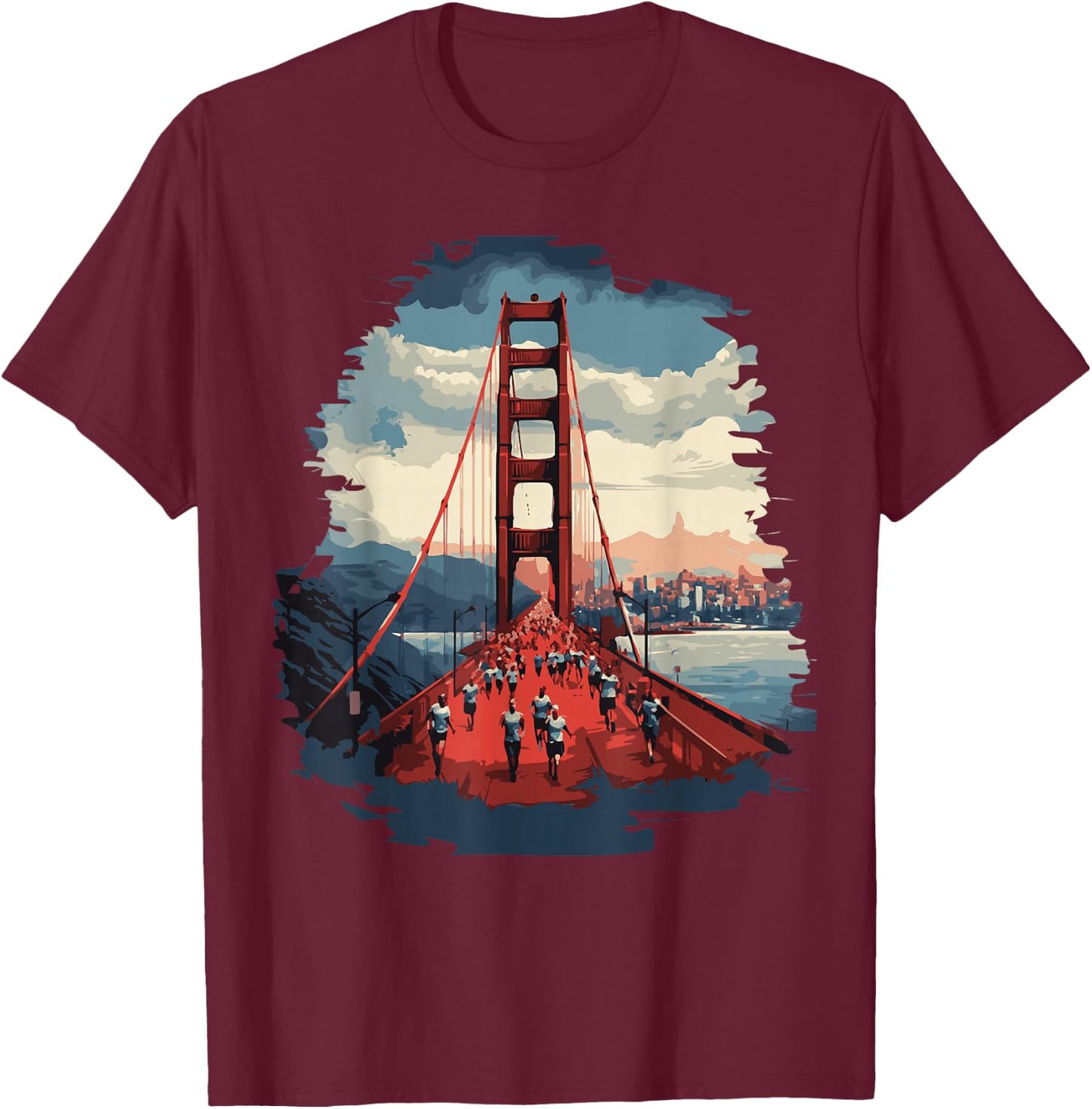 San Francisco Marathon Iconic Golden Gate Bridge Running T-Shirt - T-Shirt | Maroon