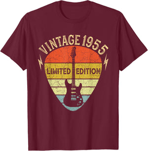Guitar Lover 68 Years Old Gift, Vintage 1955 Limited Edition T-Shirt - T-Shirt | Maroon