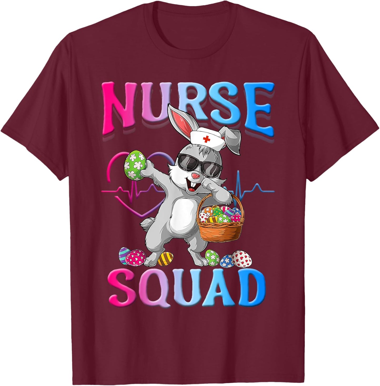 Cute Nurse Squad Easter Bunny T-Shirt - T-Shirt | Maroon