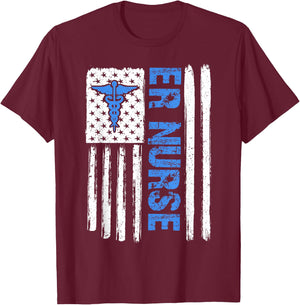 ER Nurse Emergency Room Nurse US flag vintage T-Shirt - T-Shirt | Maroon