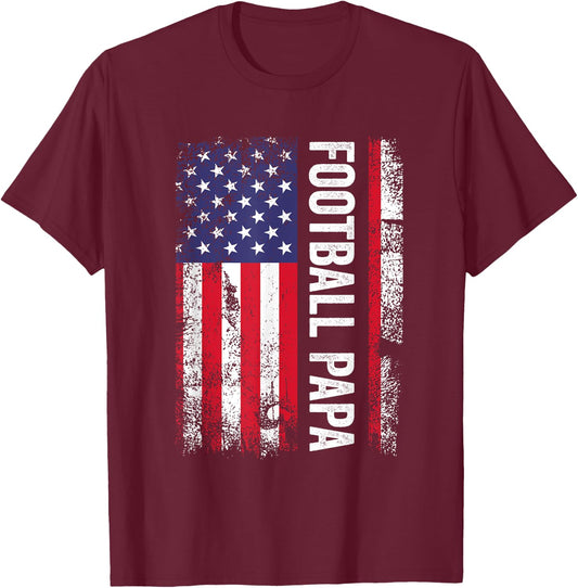 Football Papa American Flag USA Patriotic T-Shirt - T-Shirt | Maroon