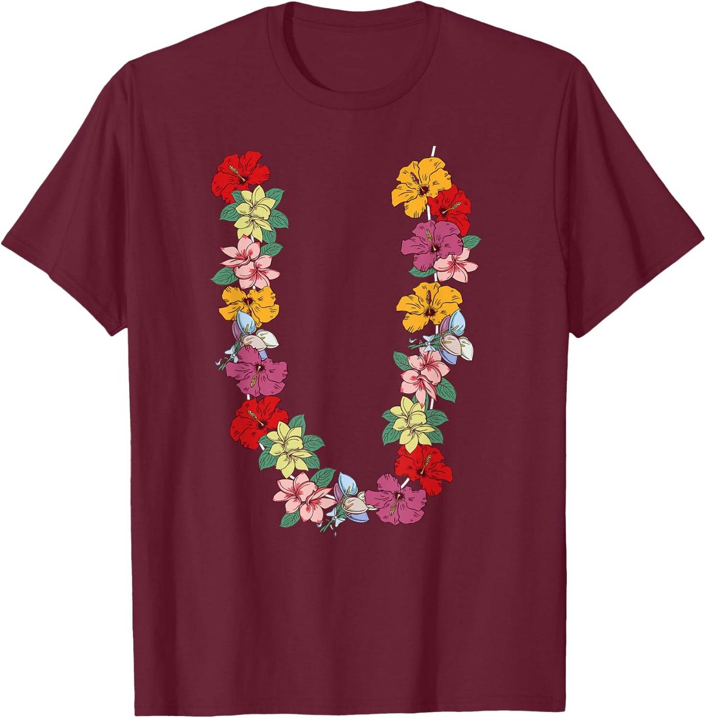 Tropical Summer Holiday Hawaiian Flower Lei Hawaii T-Shirt - T-Shirt | Maroon