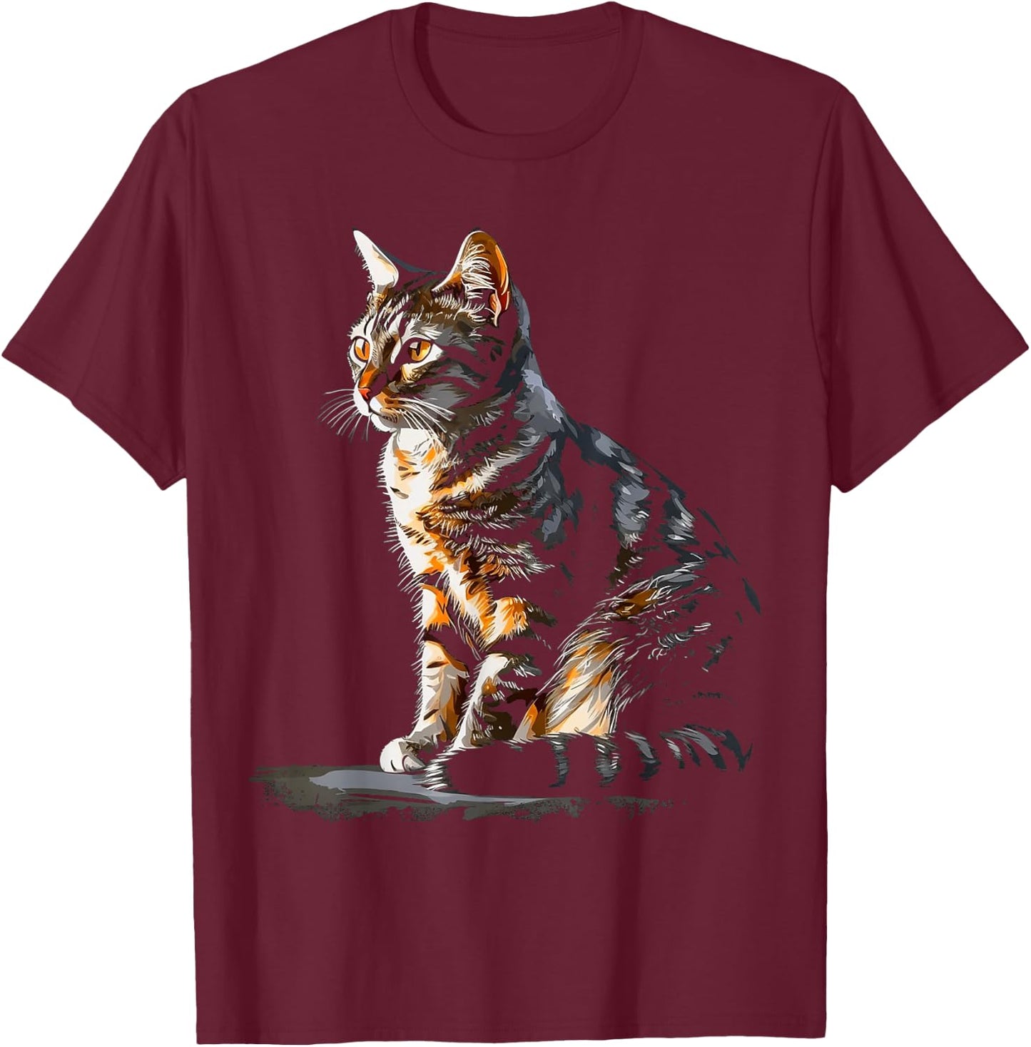 Cat Portrait Artwork | Animal Motif Cat T-Shirt - T-Shirt | Maroon