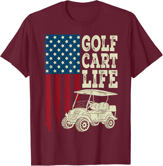 Golf Cart Life Shirt Men Women Kids American Flag Funny Dad T-Shirt - T-Shirt | Maroon