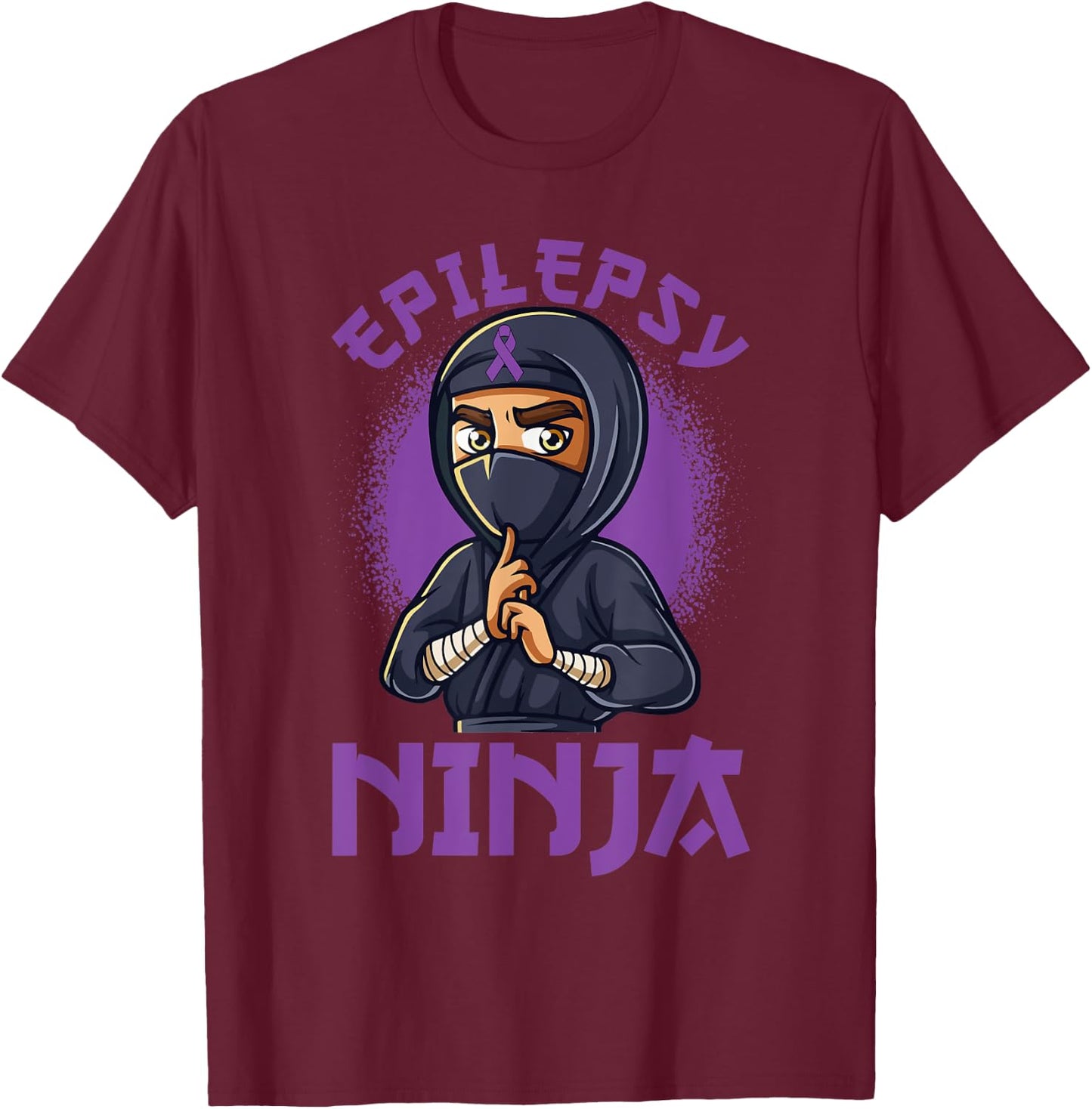 Epilepsy Ninja Purple Ribbon Epileptic Awareness Women Men T-Shirt - T-Shirt | Maroon