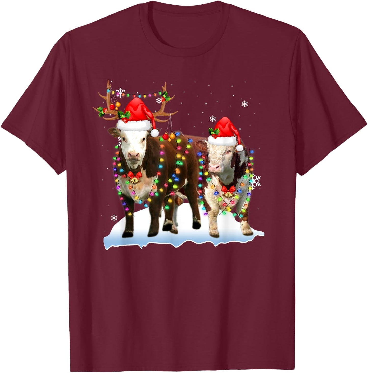 Hereford Christmas Tree Lights Reindeer Santa Xmas Pajama T-Shirt - T-Shirt | Maroon