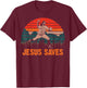 Vintage Jesus Saves Baseball Pitcher Retro 80s T-Shirt - T-Shirt | Maroon