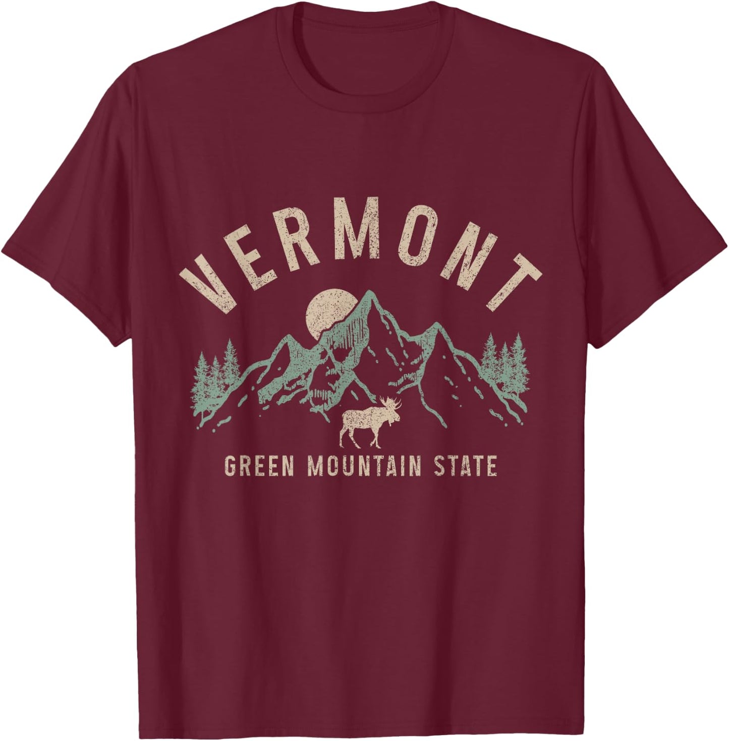 Vermont Green Mountain State Moose Vintage Pride T-Shirt - T-Shirt | Maroon