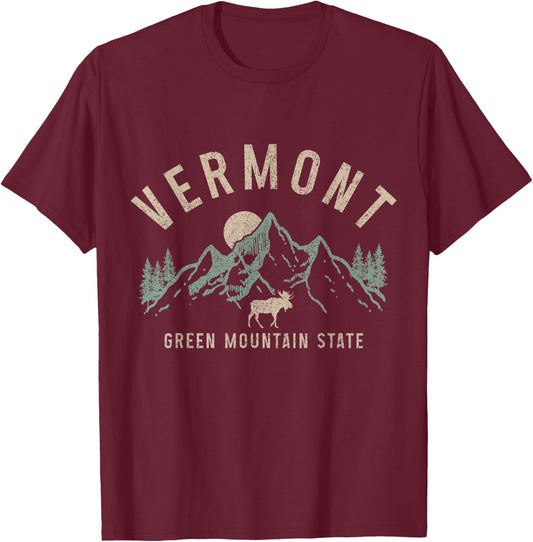 Vermont Green Mountain State Moose Vintage Pride T-Shirt - T-Shirt | Maroon