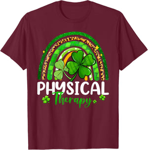 Physical Therapy St Patricks Day Rainbow Women Therapist T-Shirt - T-Shirt | Maroon