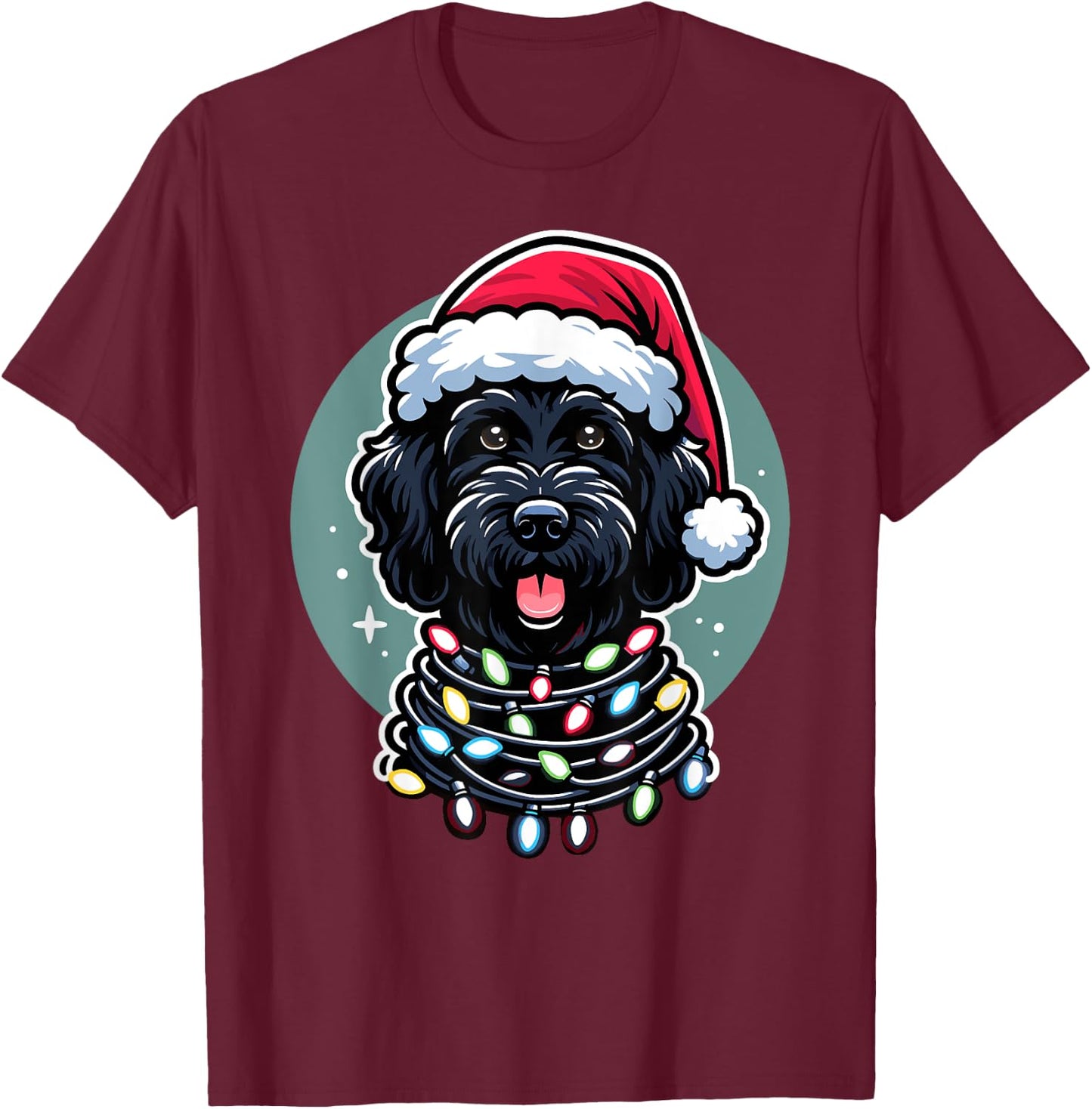 Black Labradoodle Christmas Tree Xmas Lights Doodle Dog Men Women Kids T-Shirt - T-Shirt | Maroon