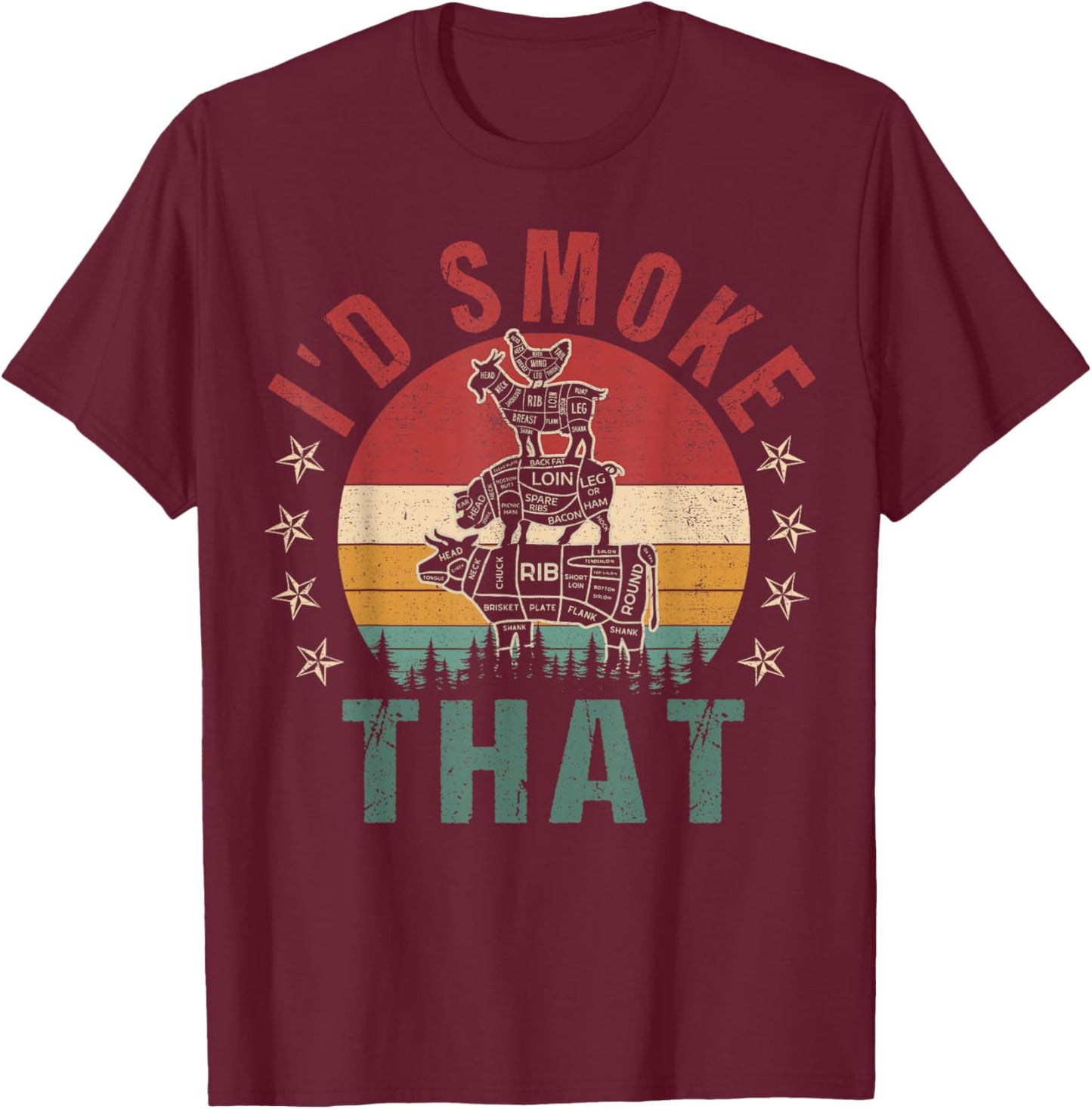 Funny I'd Smoke That BBQ Shirt Chef Men Women Gift Grilling T-Shirt - T-Shirt | Maroon