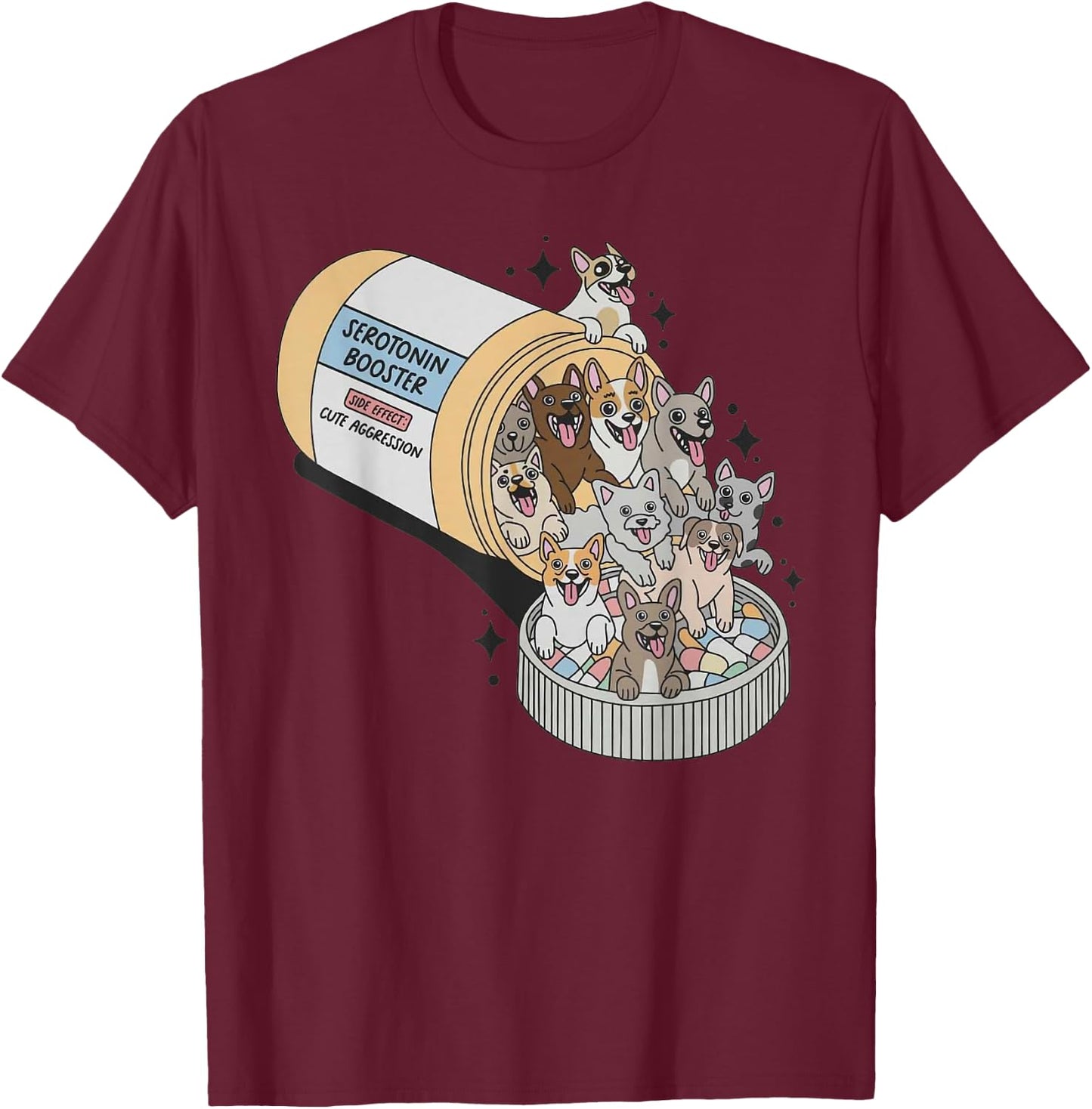 Serotonin Booster Dogs - Side Effect Cute Aggression Funny T-Shirt - T-Shirt | Maroon