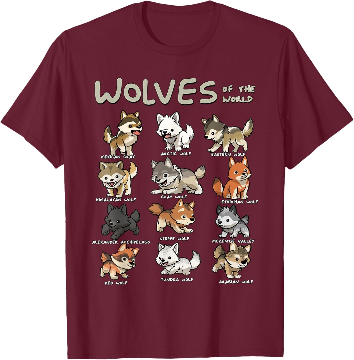Chibi Wolf Wolves Animals of the World Wolf Lover T-Shirt - T-Shirt | Maroon