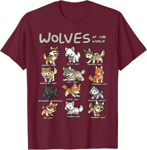 Chibi Wolf Wolves Animals of the World Wolf Lover T-Shirt - T-Shirt | Maroon
