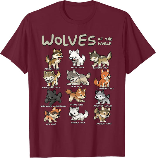 Chibi Wolf Wolves Animals of the World Wolf Lover T-Shirt - T-Shirt | Maroon