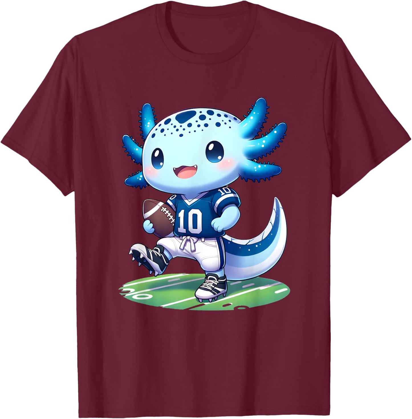 Funny axolotl football player boys girls T-Shirt - T-Shirt | Maroon