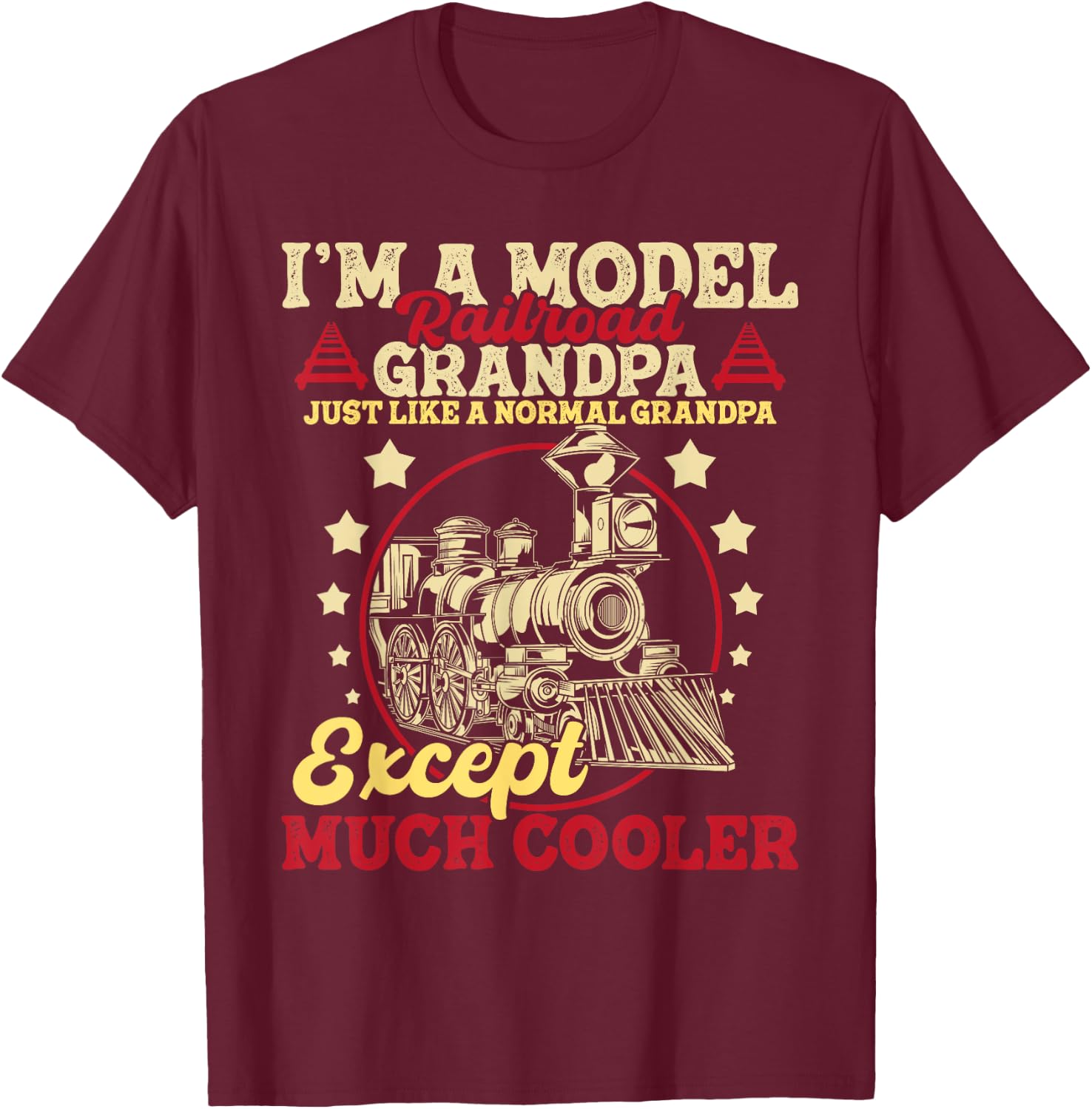 I'm A Model Railroad Grandpa - Grandparent Model Train Lover T-Shirt - T-Shirt | Maroon