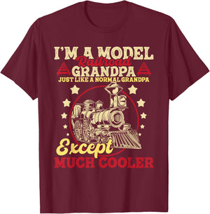I'm A Model Railroad Grandpa - Grandparent Model Train Lover T-Shirt - T-Shirt | Maroon