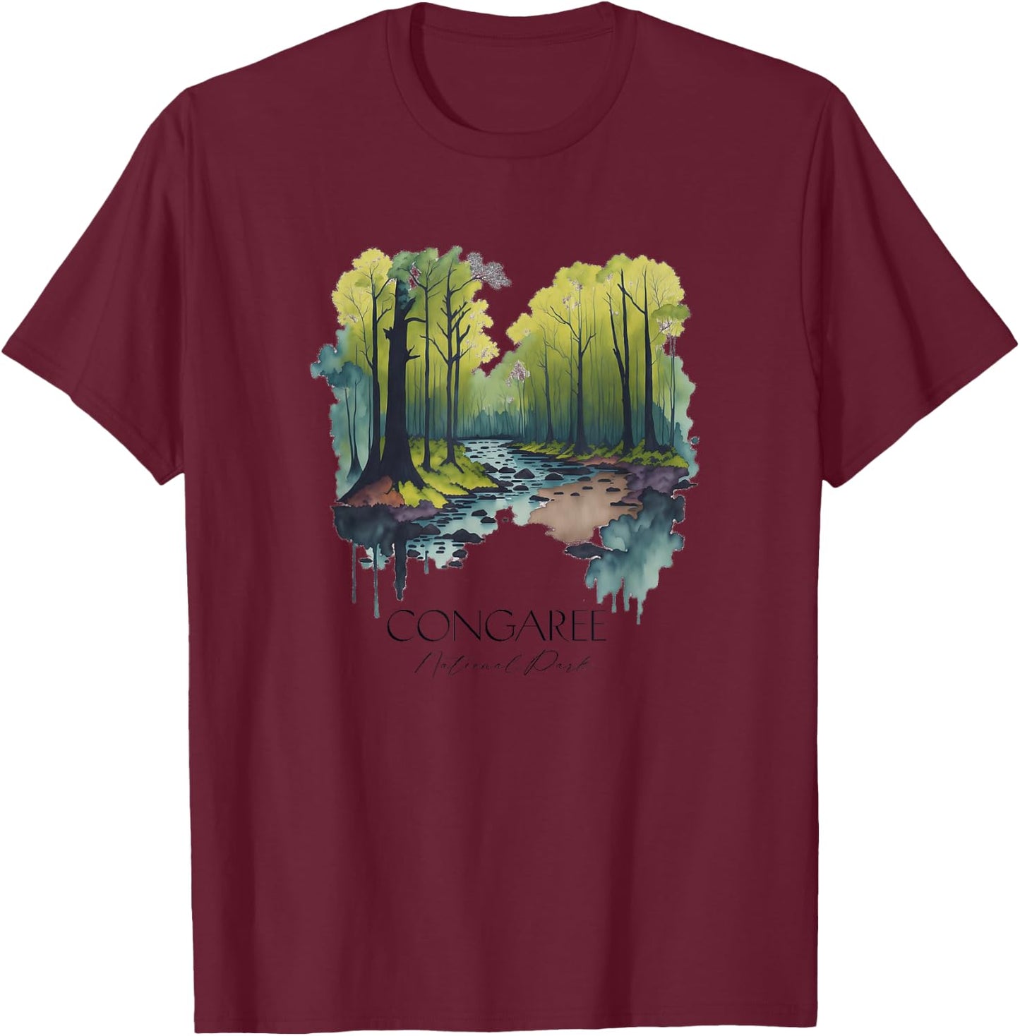 Cool Congaree National Park Hiking Watercolor Graphic T-Shirt - T-Shirt | Maroon