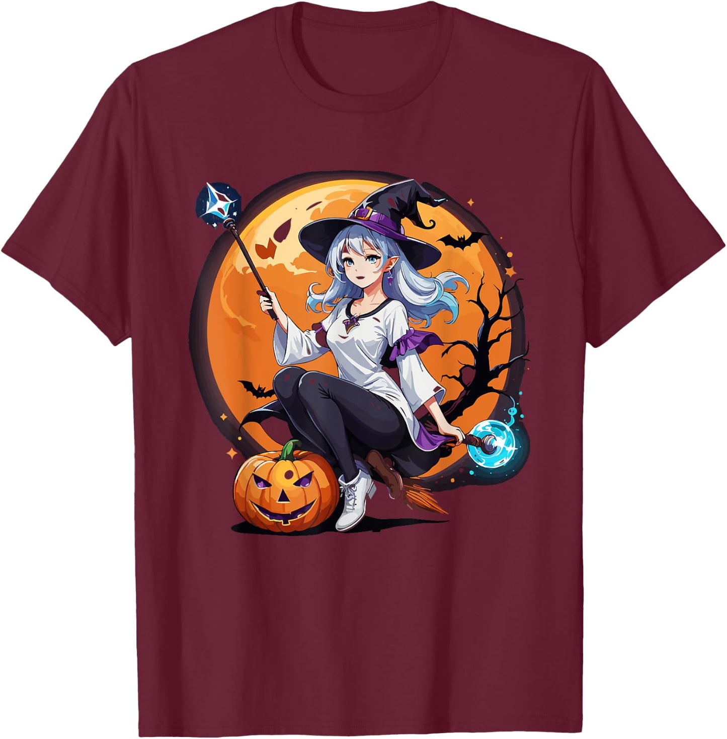 Sexy Anime Witch Girl Halloween T-Shirt - T-Shirt | Maroon