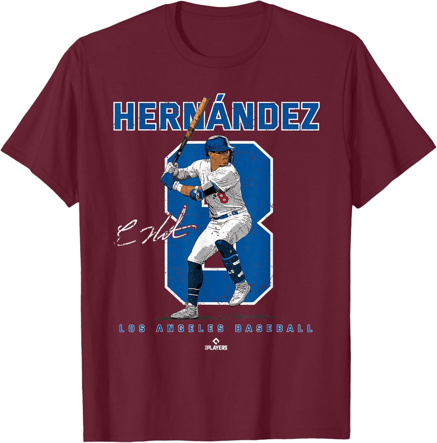 Number and Portrait Kike Hernandez Los Angeles MLBPA T-Shirt - T-Shirt | Maroon