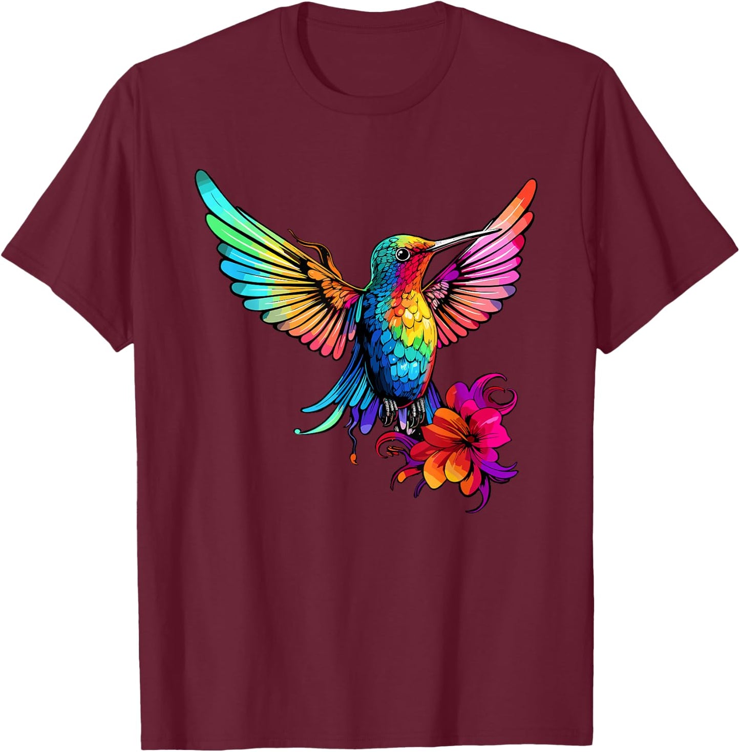 Colorful Hummingbird Art Tie-Dye Bird Watching T-Shirt - T-Shirt | Maroon