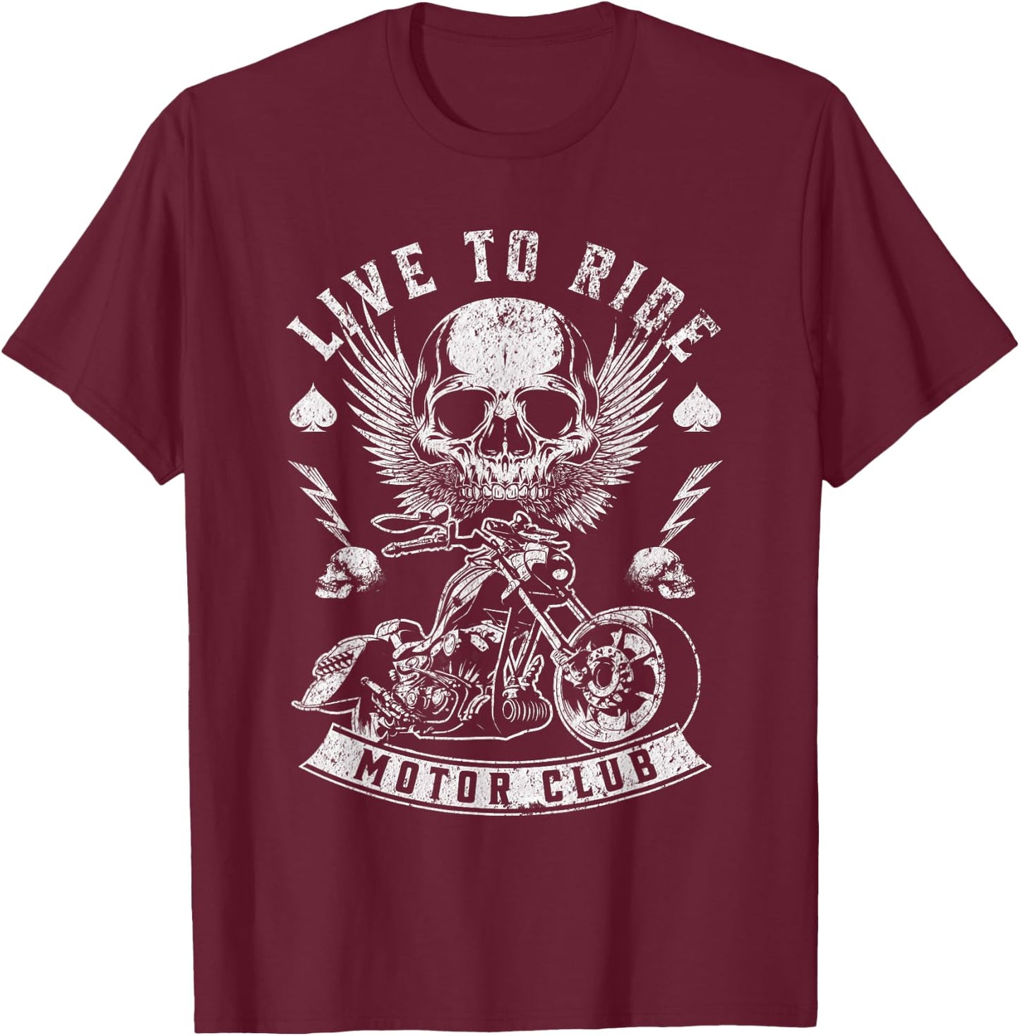 Live To Ride Motor Club Motorcycle Riding Vintage Graphic T-Shirt - T-Shirt | Maroon