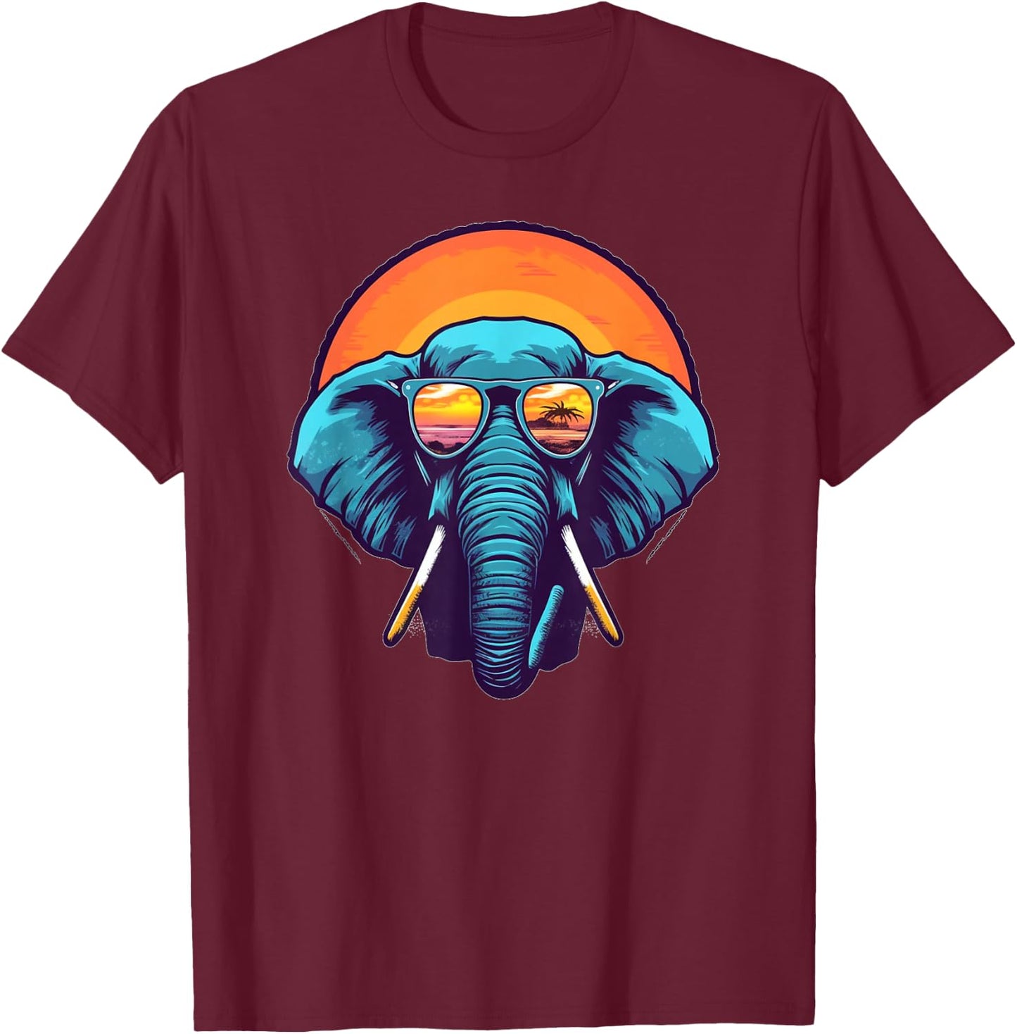 Funny looking Elephant with Sunglasses T-Shirt - T-Shirt | Maroon
