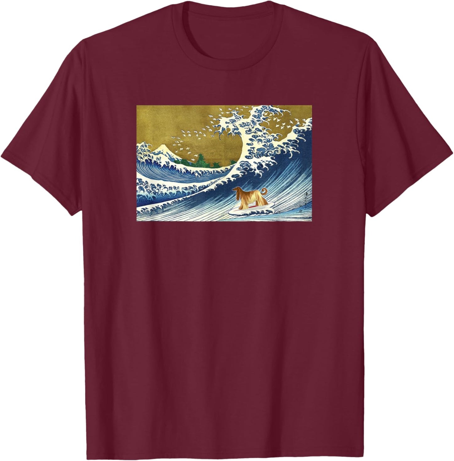 Funny Retro Vintage Surfing A Wave Afghan Hound Lover T-Shirt - T-Shirt | Maroon