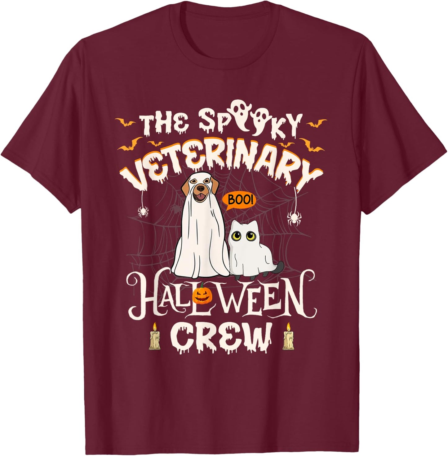 Funny Ghost The Spooky Veterinary Halloween Crew Vet Tech T-Shirt - T-Shirt | Maroon