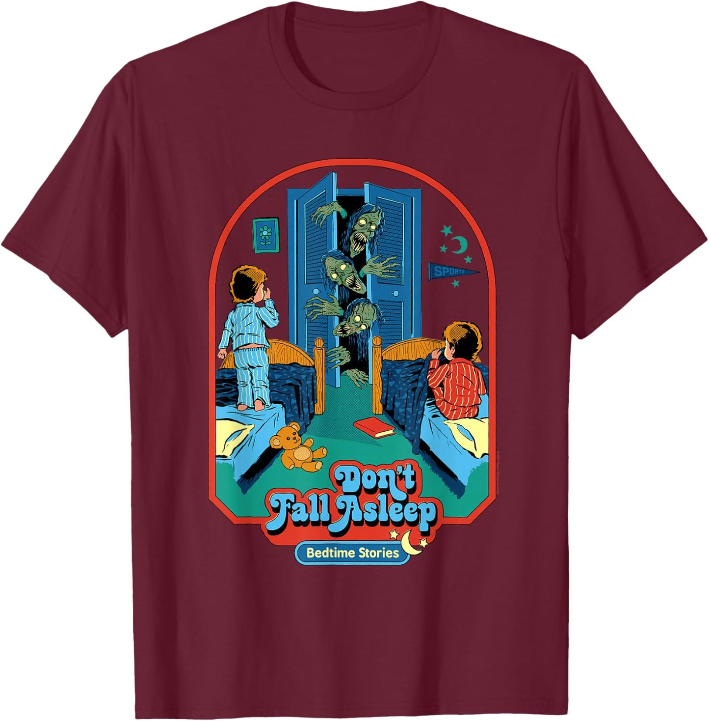 Steven Rhodes Don't Fall Asleep Stories Retro Dark Humor T-Shirt - T-Shirt | Maroon