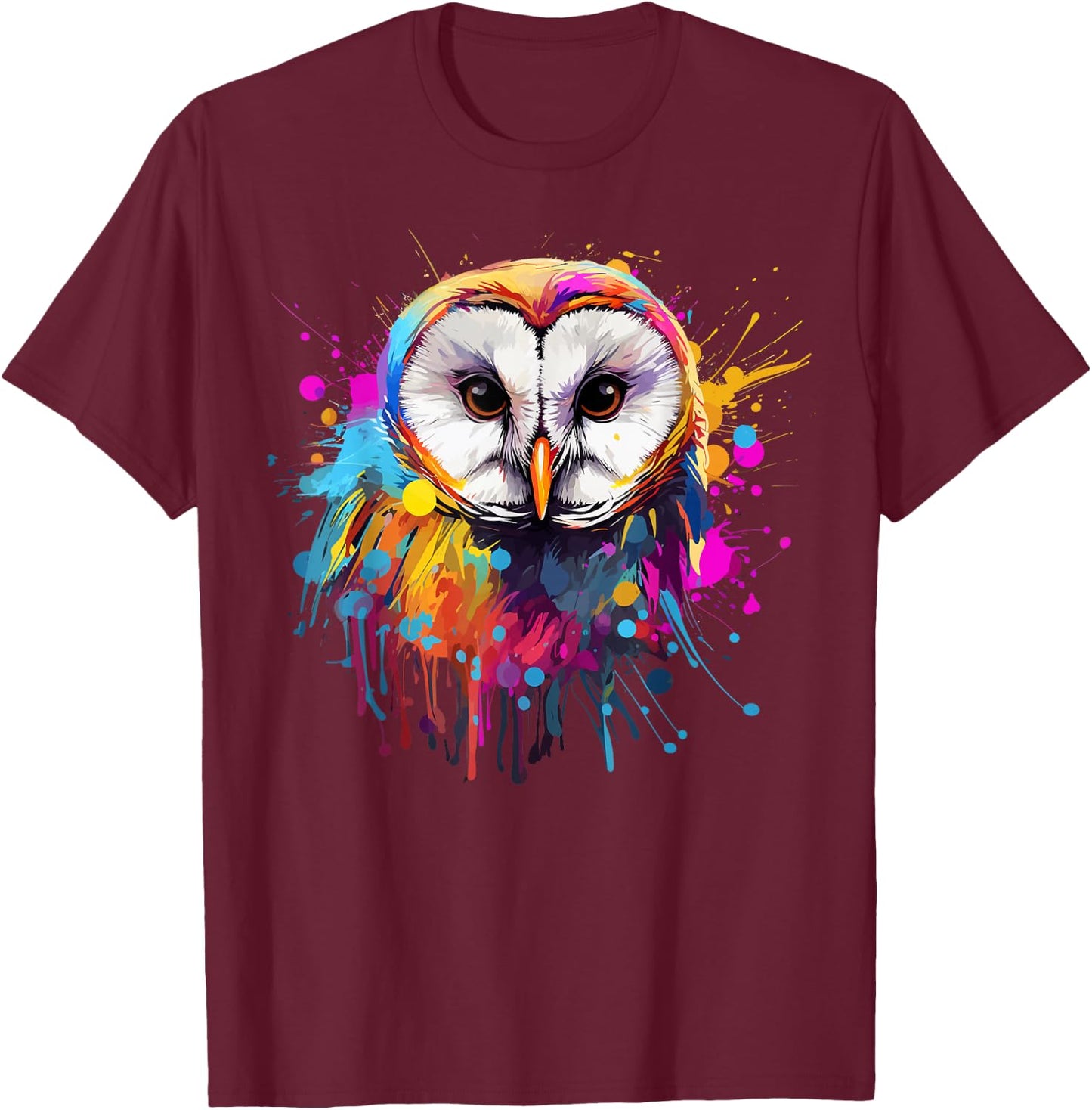 Colorful Splash Art Barn Owl Owls Lover T-Shirt - T-Shirt | Maroon