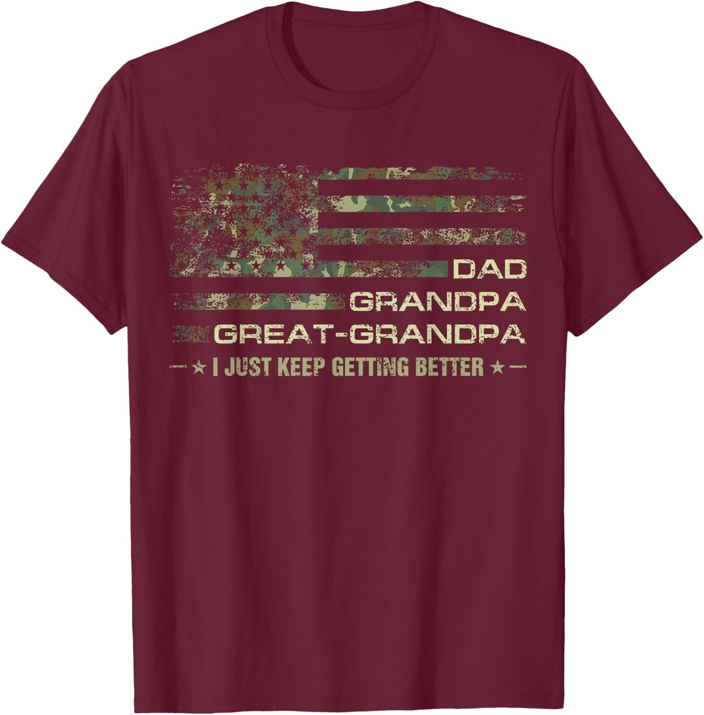 Grandpa Camouflage USA Flag Fathers Day Great-Grandpa Dad T-Shirt - T-Shirt | Maroon