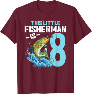 Boys Fishing Birthday Shirt 8 Year Old Boy Fisherman Kids T-Shirt - T-Shirt | Maroon