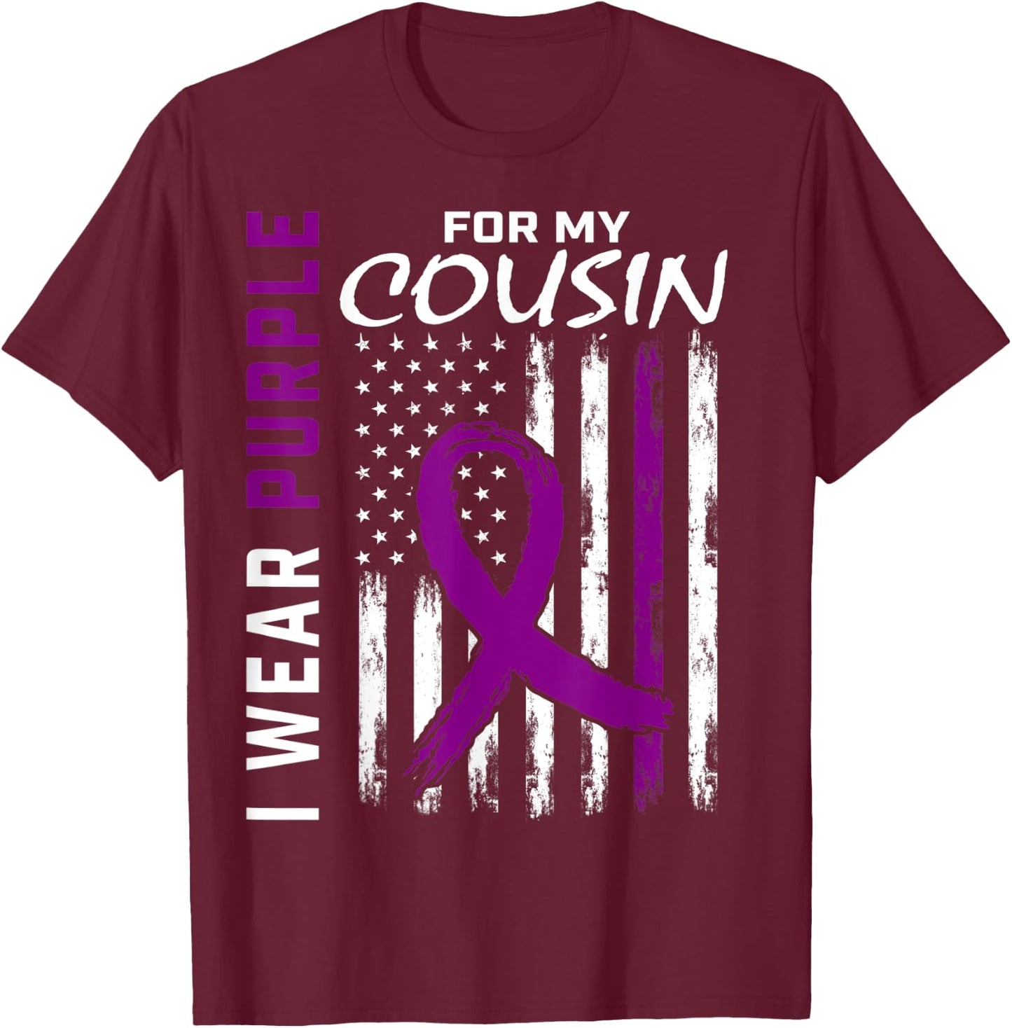 I Wear Purple For My Cousin Lupus Awareness American Flag T-Shirt - T-Shirt | Maroon