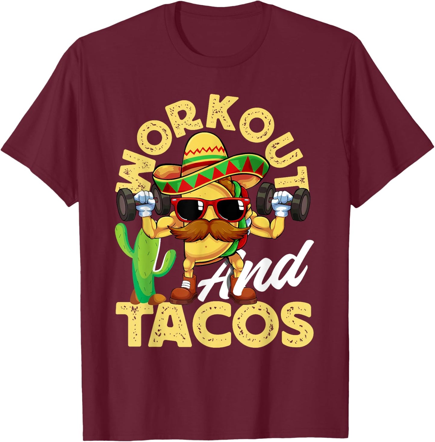 Workout and Tacos Funny Mexican Taco Gym Men T-Shirt - T-Shirt | Maroon