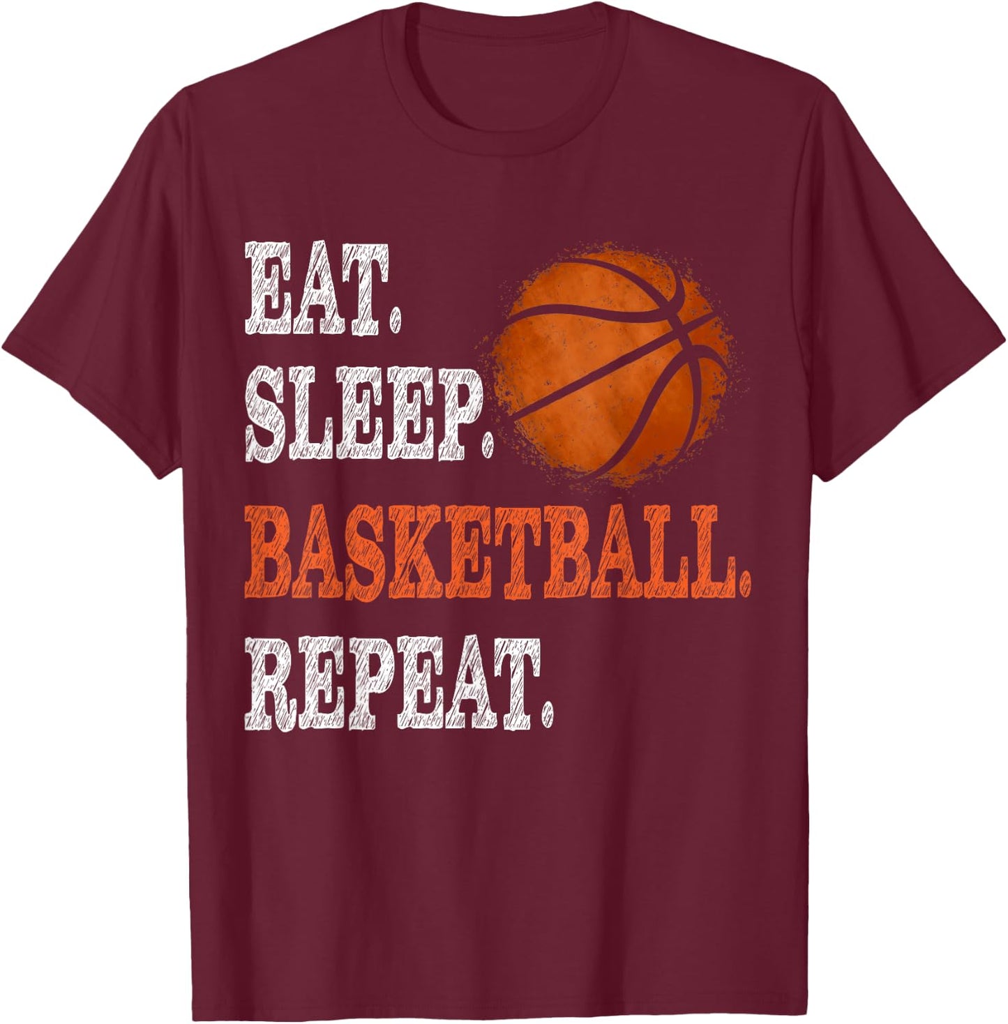 Eat Sleep Basketball Repeat Boy Youth Kid Basketball Fan T-Shirt - T-Shirt | Maroon