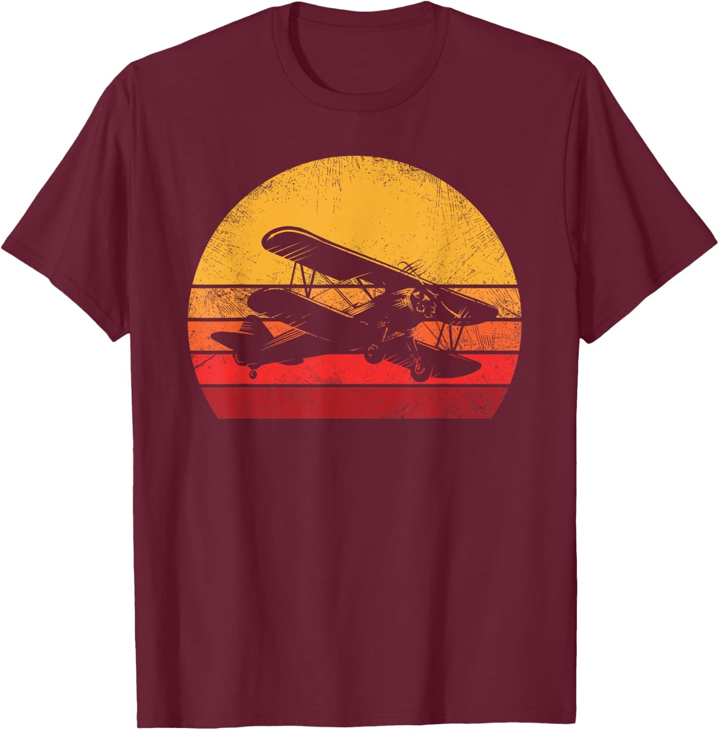 Vintage Bi-Plane Aviator Funny Pilot Biplane Airplane Outfit T-Shirt - T-Shirt | Maroon