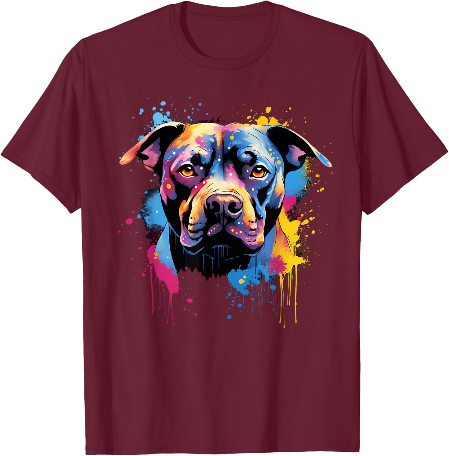 Cute painted Staffordshire Bull Terrier T-Shirt - T-Shirt | Maroon