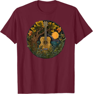 Acoustic Guitar Tree Guitarist Landscape Nature Music Lover T-Shirt - T-Shirt | Maroon