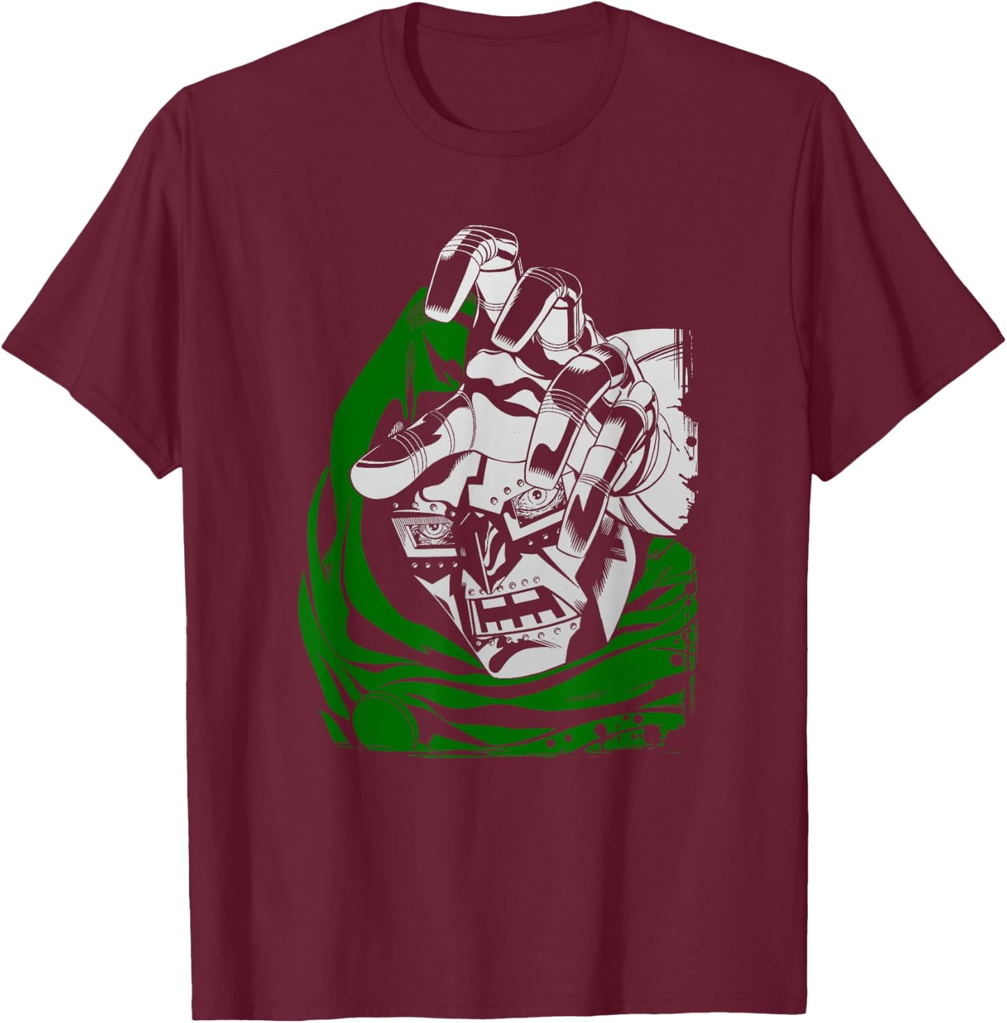 Marvel Fantastic Four Dr. Doom Big Face Portrait Distressed T-Shirt - T-Shirt | Maroon