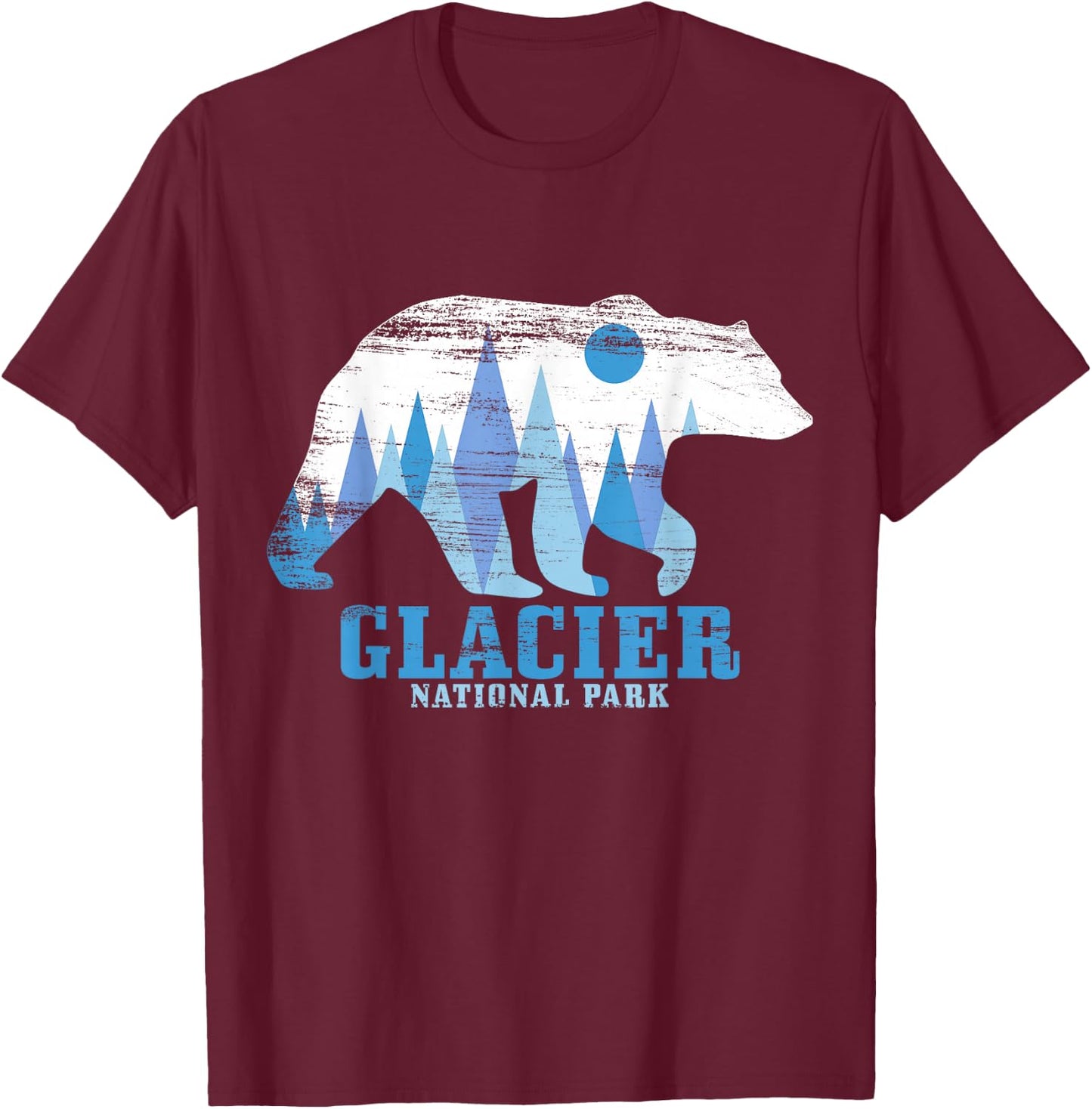 Glacier National Park Bear Vintage Hiking Nature Lover T-Shirt - T-Shirt | Maroon