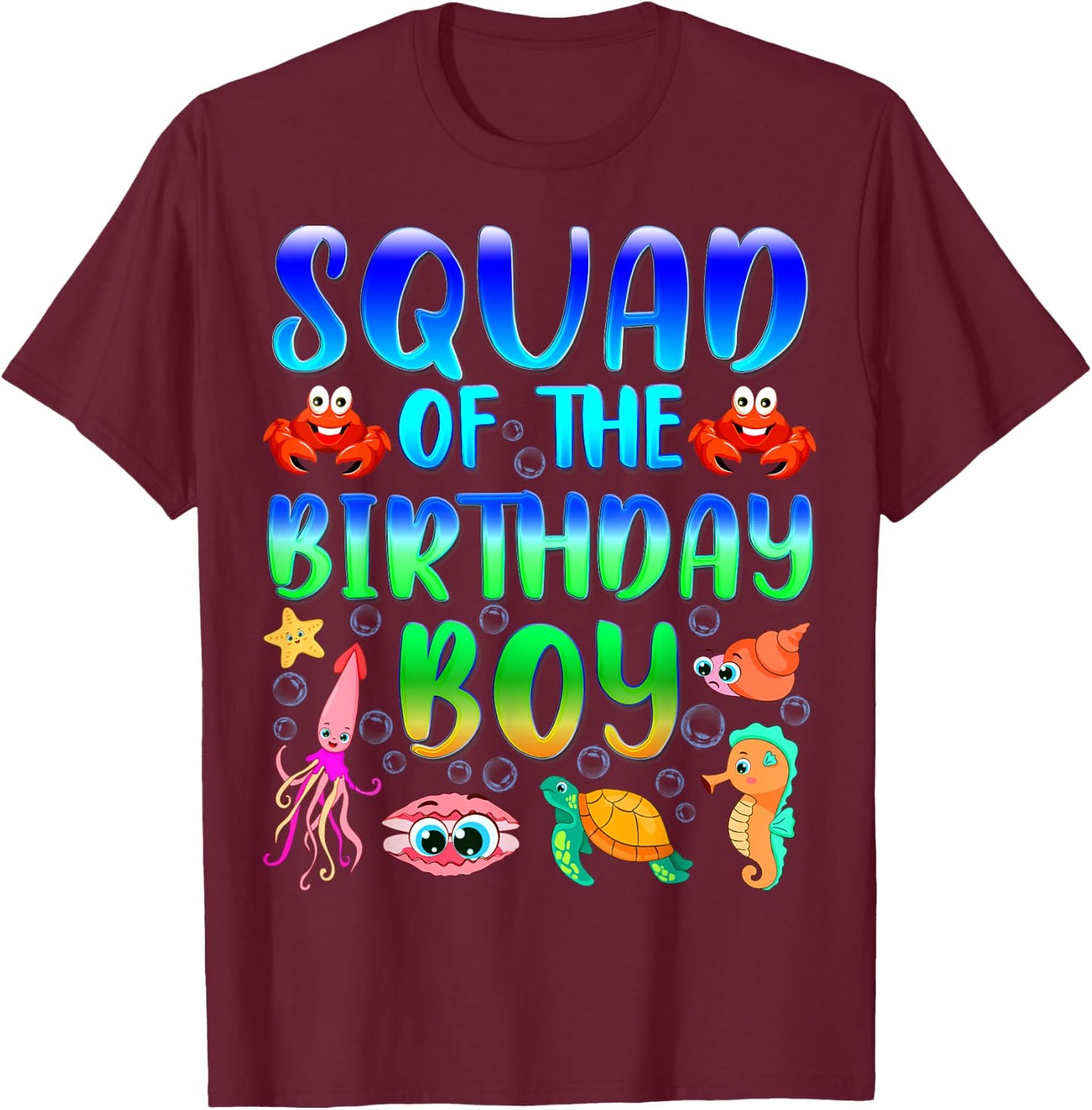 Squad Of The Birthday Boy Sea Fish Aquarium Matching Family T-Shirt - T-Shirt | Maroon