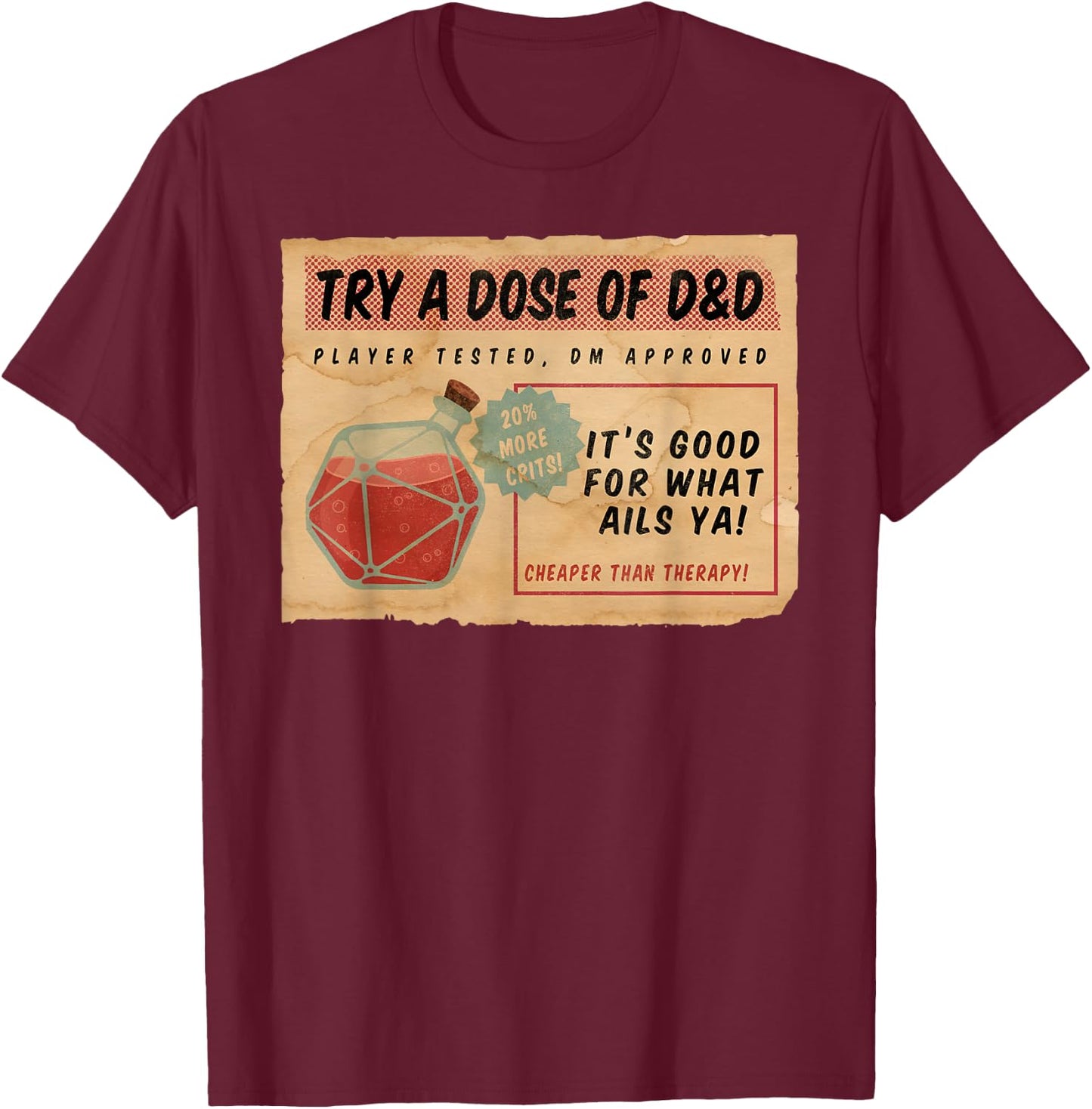 Vintage Ad D20 Healing Potion T-Shirt - T-Shirt | Maroon
