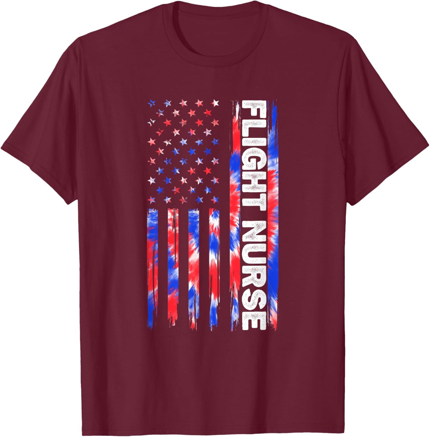 Flight Nurse Nursing Tie Dye American Flag 4th Of July Usa T-Shirt - T-Shirt | Maroon