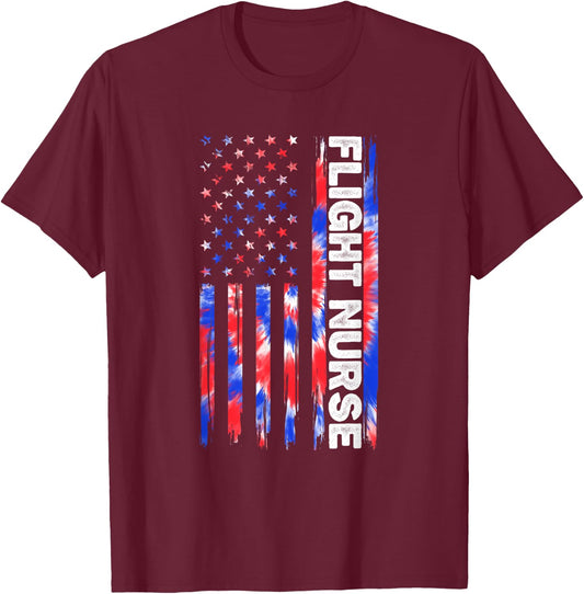 Flight Nurse Nursing Tie Dye American Flag 4th Of July Usa T-Shirt - T-Shirt | Maroon