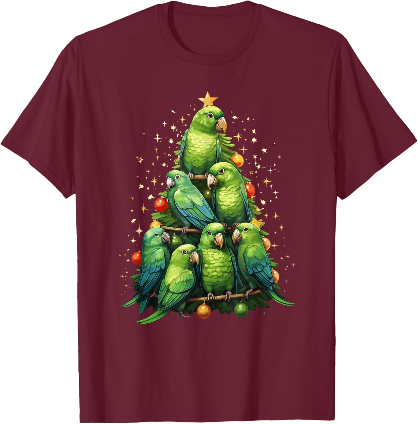 Green Cheek Conure Christmas Tree Ornament Parrot Bird T-Shirt - T-Shirt | Maroon